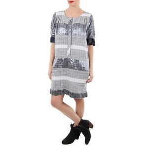 Ace & Jig Women's Studio Shift Dress Gray Metallic Stripe- Size Medium